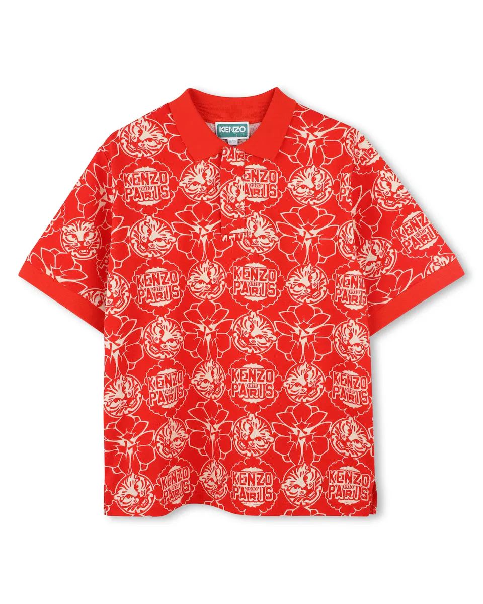 

Рубашка поло для мальчика из красного хлопка Kenzo Kids, красный