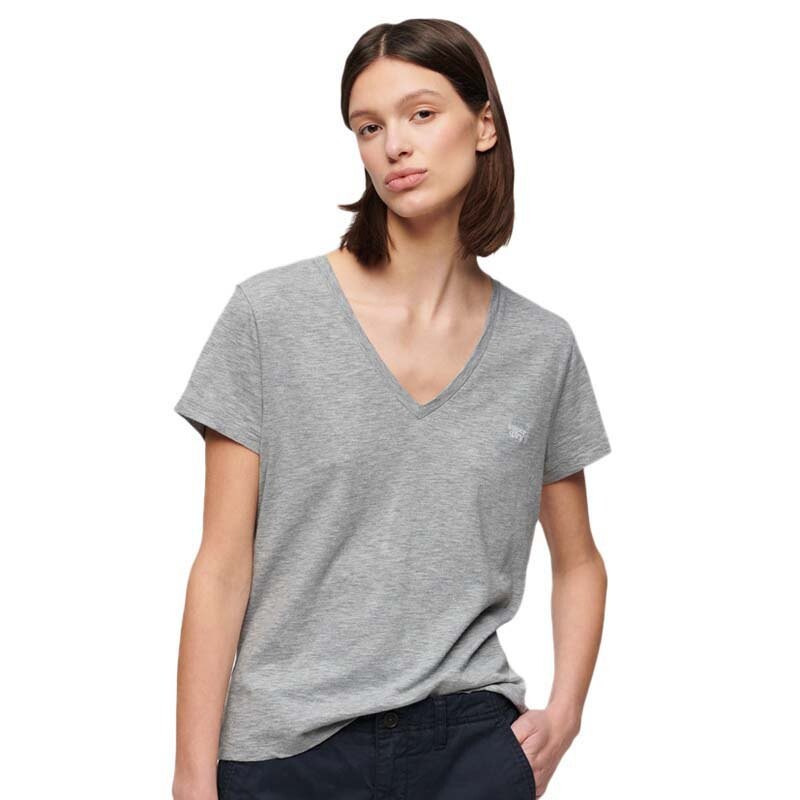 

Футболка Superdry Studios Slub Embroidered Vee Short Sleeve V Neck, серый