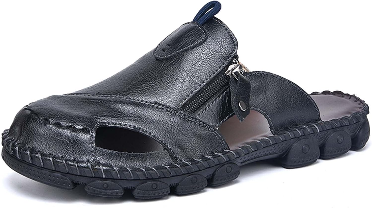 

Мужские кожаные сандалии с закрытым носком, летние повседневные дышащие пляжные туфли-рыбацкие, удобные для улицы, без шнурков Generic, черный