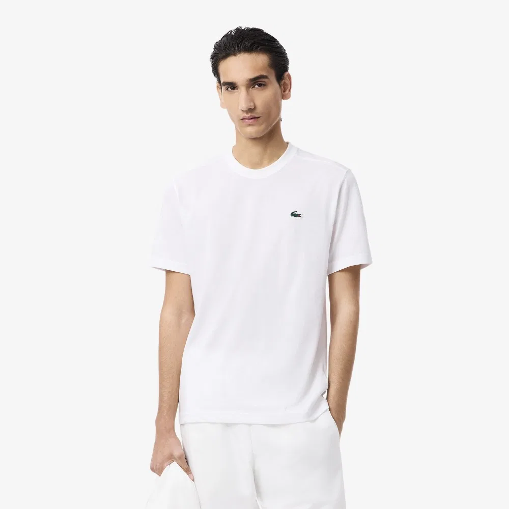 Мужская футболка Lacoste базовая тренировочная, хлопок/полиэстер, белый