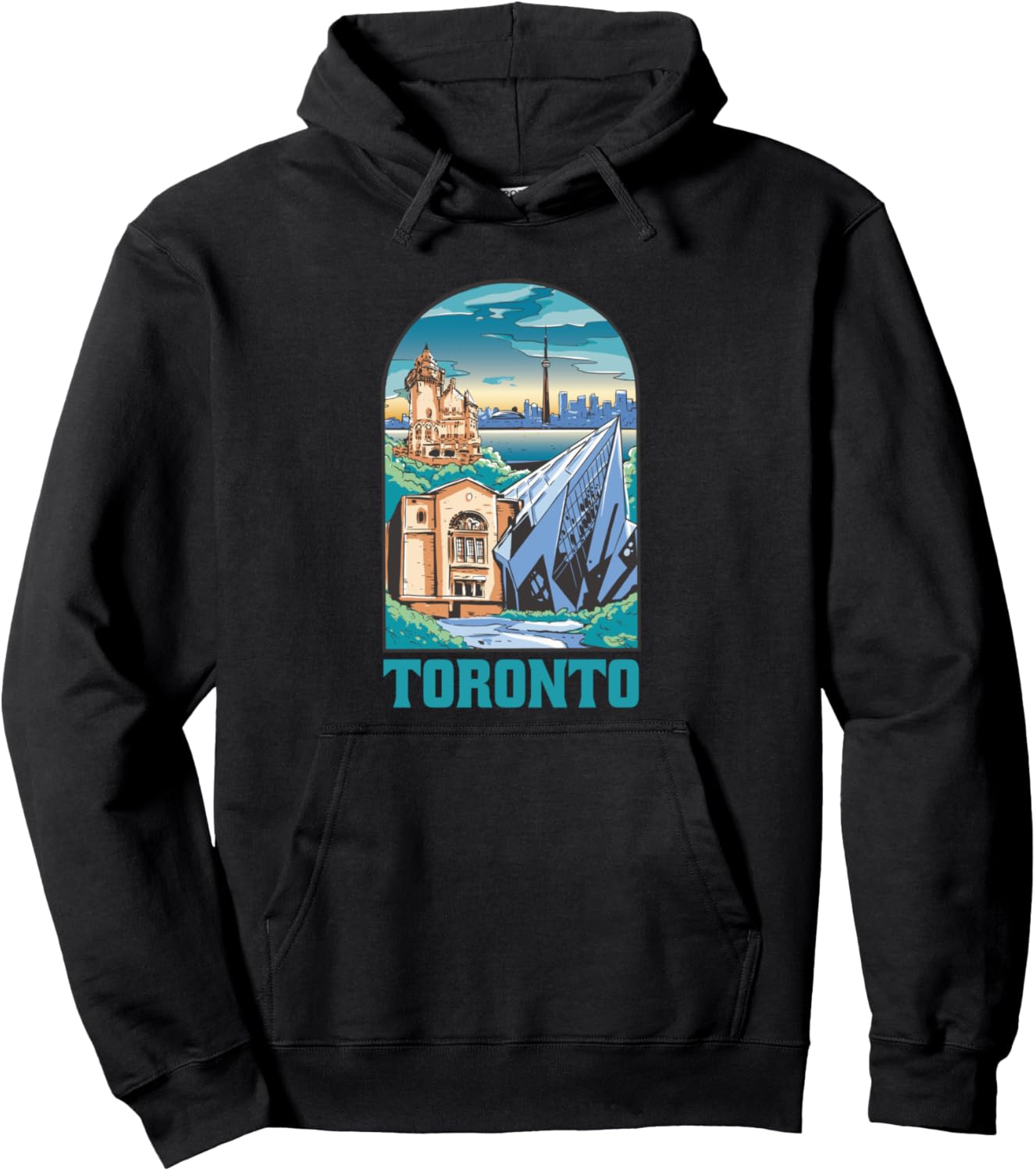 

Худи с силуэтом городского пейзажа Торонто, Канада Toronto Canada City Skyline Silhouette Outline, черный
