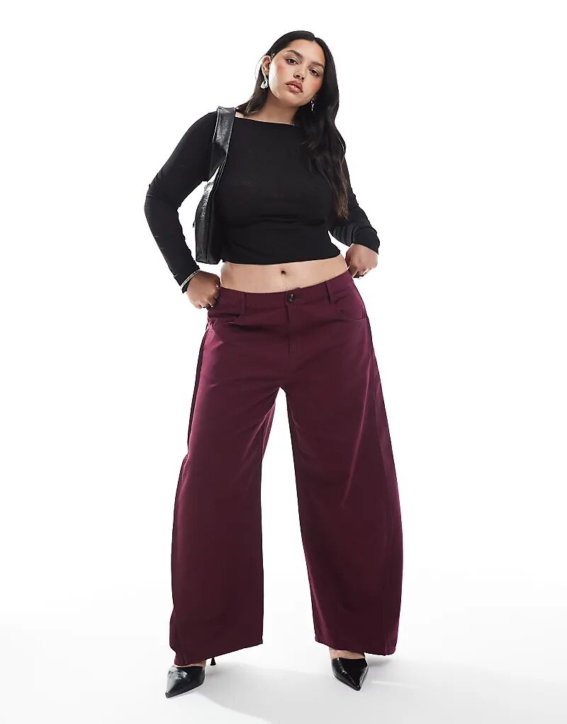 

Брюки-подковы ASOS DESIGN Curve с хлястиком на талии, цвет «винный»