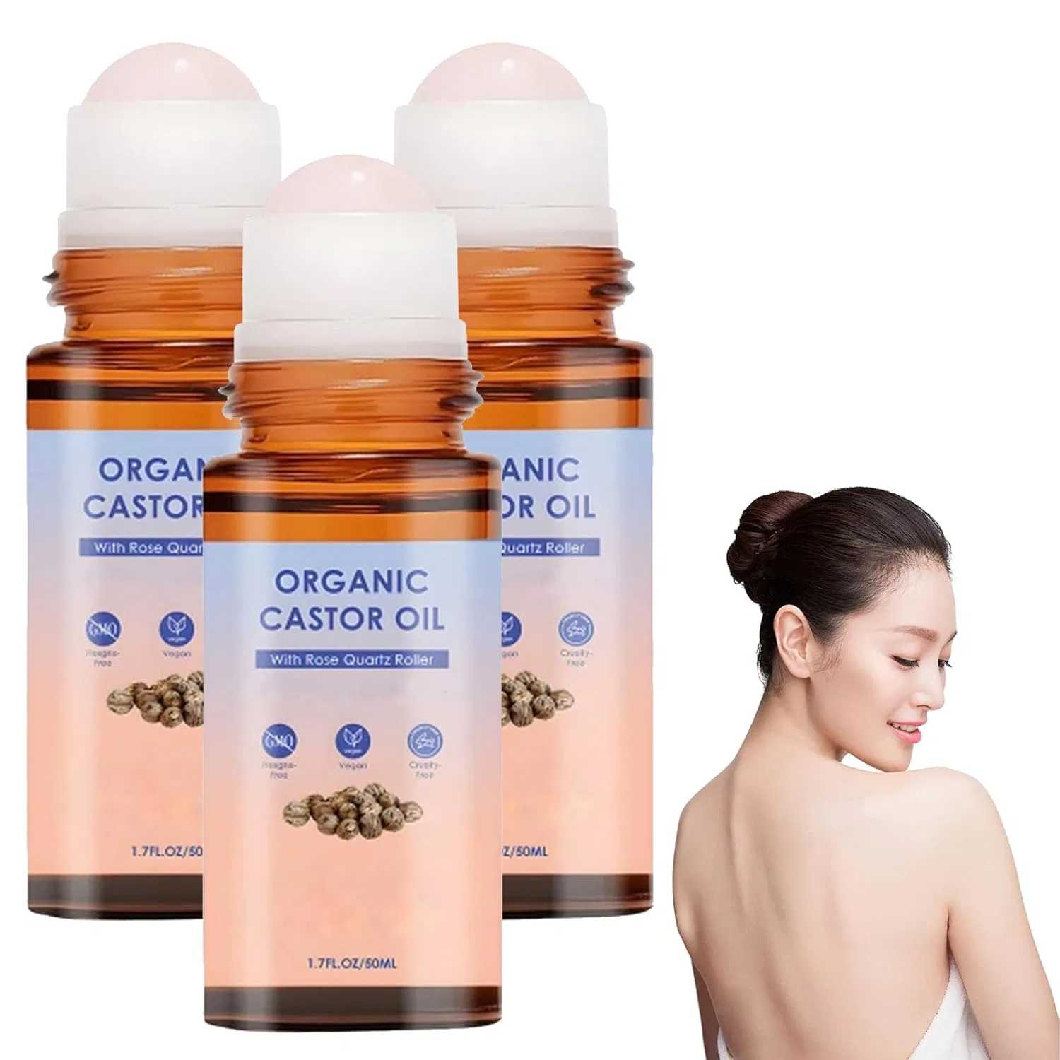 Органическое касторовое масло с роликом из розового кварца, 3 штуки Miepkvl, 3 Stk