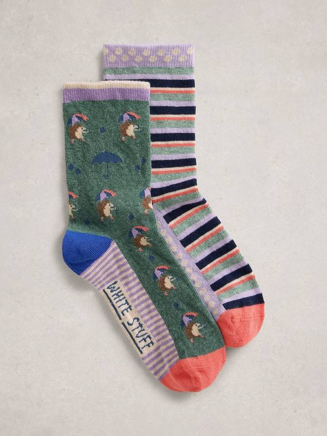 

Пушистые носки с ёжиком White Stuff, Pack of 2, Green/Multi