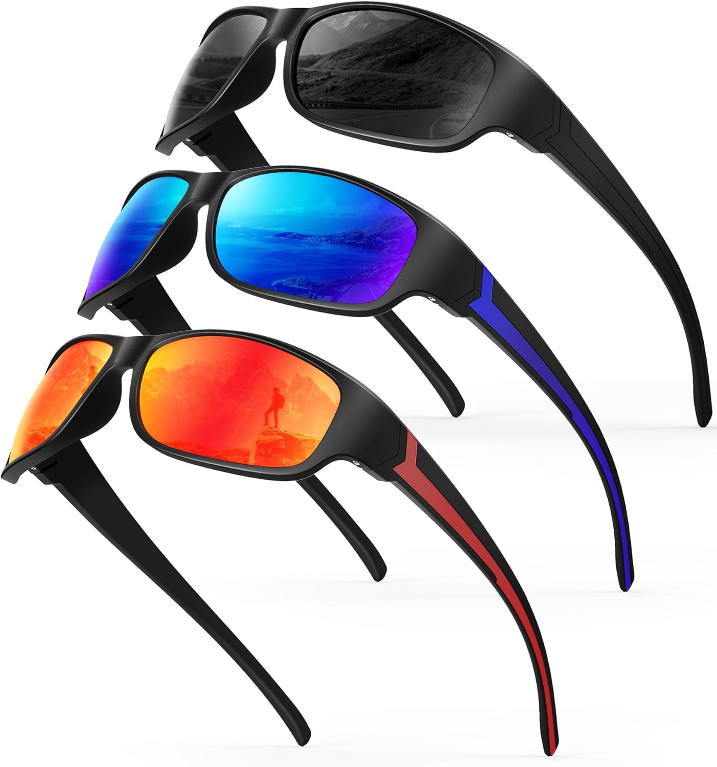 

Мужские поляризованные солнцезащитные очки, спортивные солнцезащитные очки с обтекаемой формой для велоспорта и бега с защитой от УФ-излучения UV400 QALLY, Grey/Dark Blue/Red