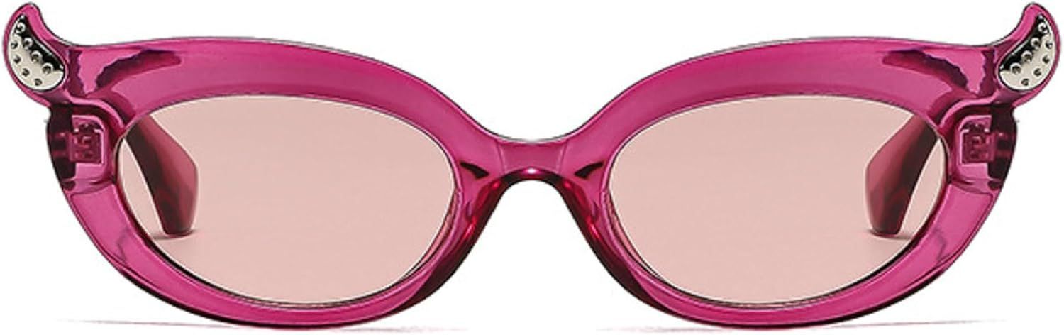 

Женские солнцезащитные очки ретро-размера, маленькие овальные, модные, в стиле «кошачий глаз», винтажные, черные, с защитой от УФ-излучения UV400 mincl, Purple Light Pink