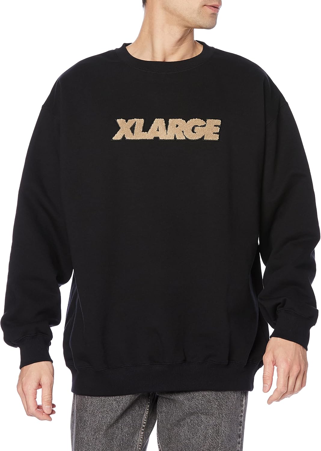 

Мужская толстовка с круглым вырезом и вышивкой, стандартный логотип, очень большой размер Xlarge, черный