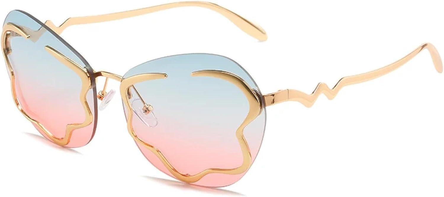 

Винтажные металлические солнцезащитные очки без оправы для женщин и мужчин, модные солнцезащитные очки для уличной фотографии, вечеринок, защита от УФ-излучения UV400 TKKTLLT, Gold Green Pink