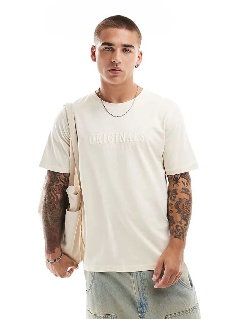 

Оригинальная футболка с 3D-логотипом в цвете «кремовый» Jack & Jones