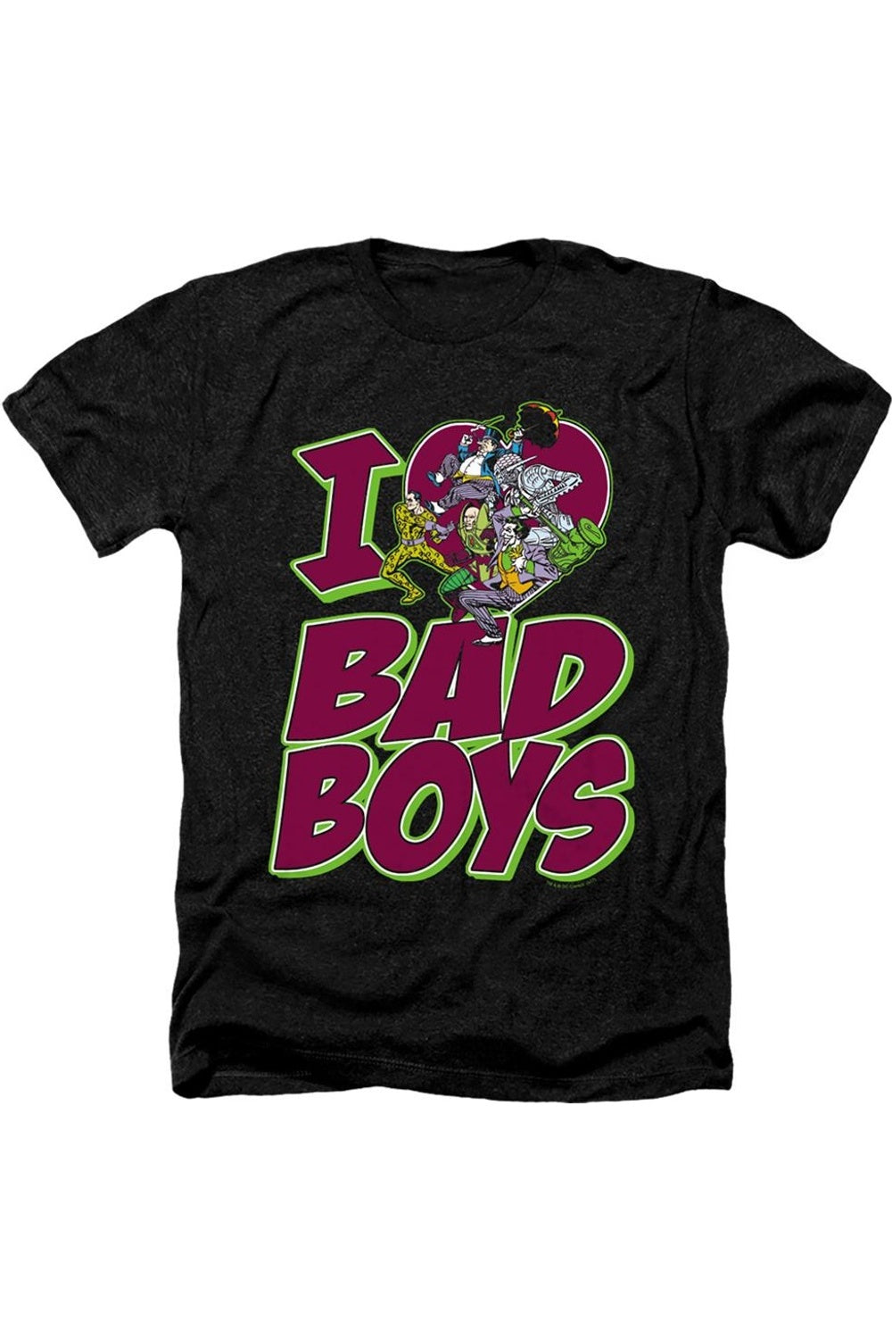 

DC Comics I Heart Bad Boys Взрослая футболка Heather / футболка Gildan, черный