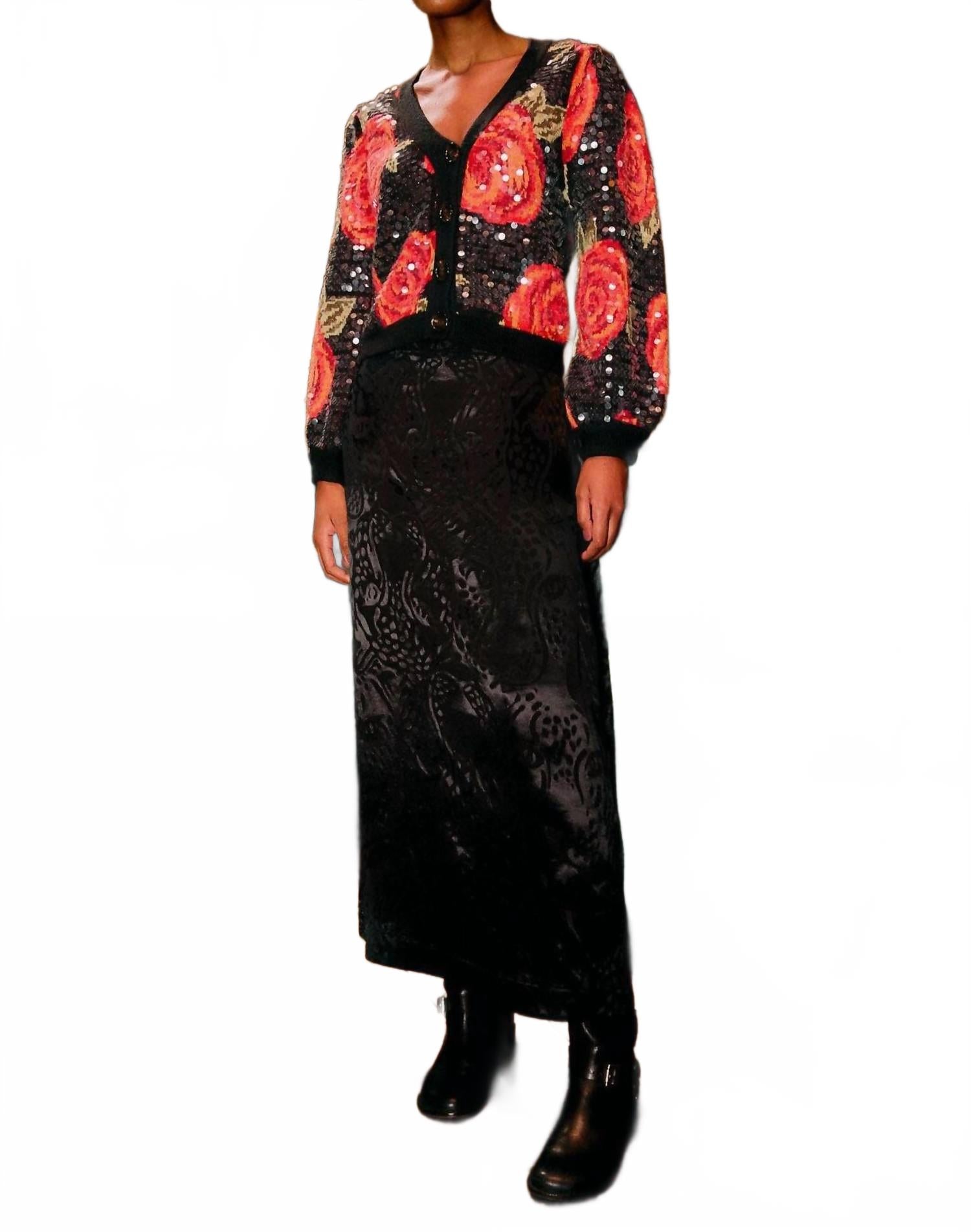 

FARM Rio Женская макси-юбка с принтом «Полуночный леопард» черного цвета