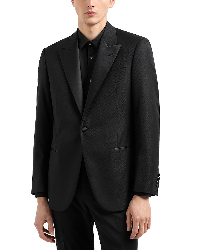 

G Line Классический пиджак из шерсти и шелка с микроузором Emporio Armani, черный