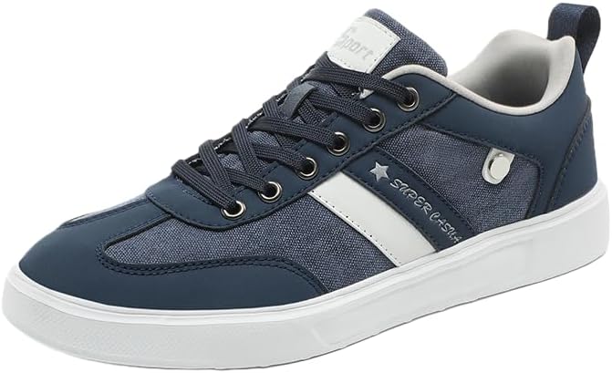 

Мужские модные ретро-кроссовки в повседневном стиле - дышащие, с удобной подошвой, скейт-кеды с верхом из ПУ/ткани, на шнуровке, подходят для всех сезонов Clolinde, темно-синий