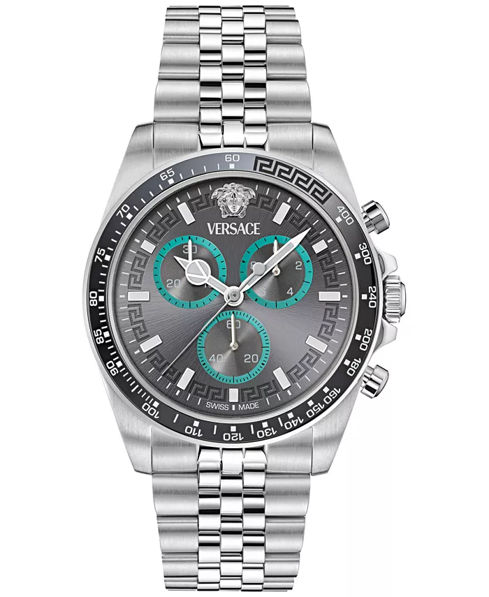 

Мужские швейцарские часы с хронографом Greca Wave на стальном браслете, 43 мм Versace