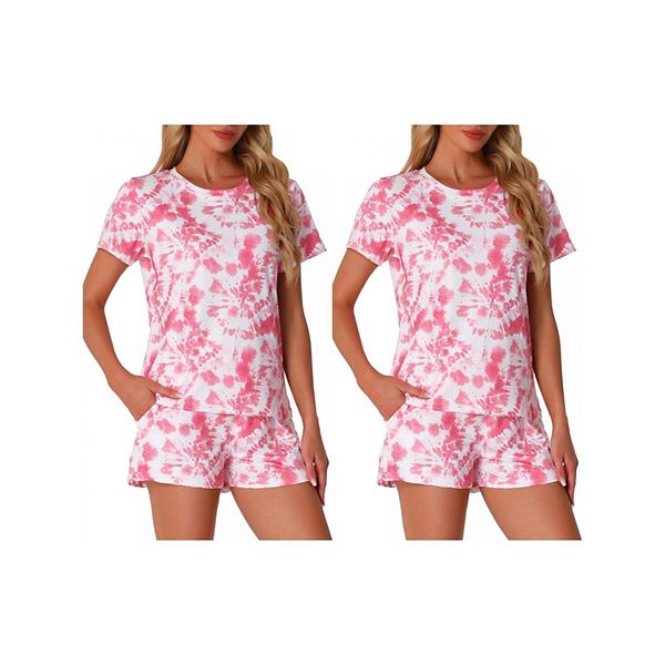 

2 комплекта женской пижамы 2 предмета: топ с короткими рукавами и шорты Inspire Chic, Tie Dye