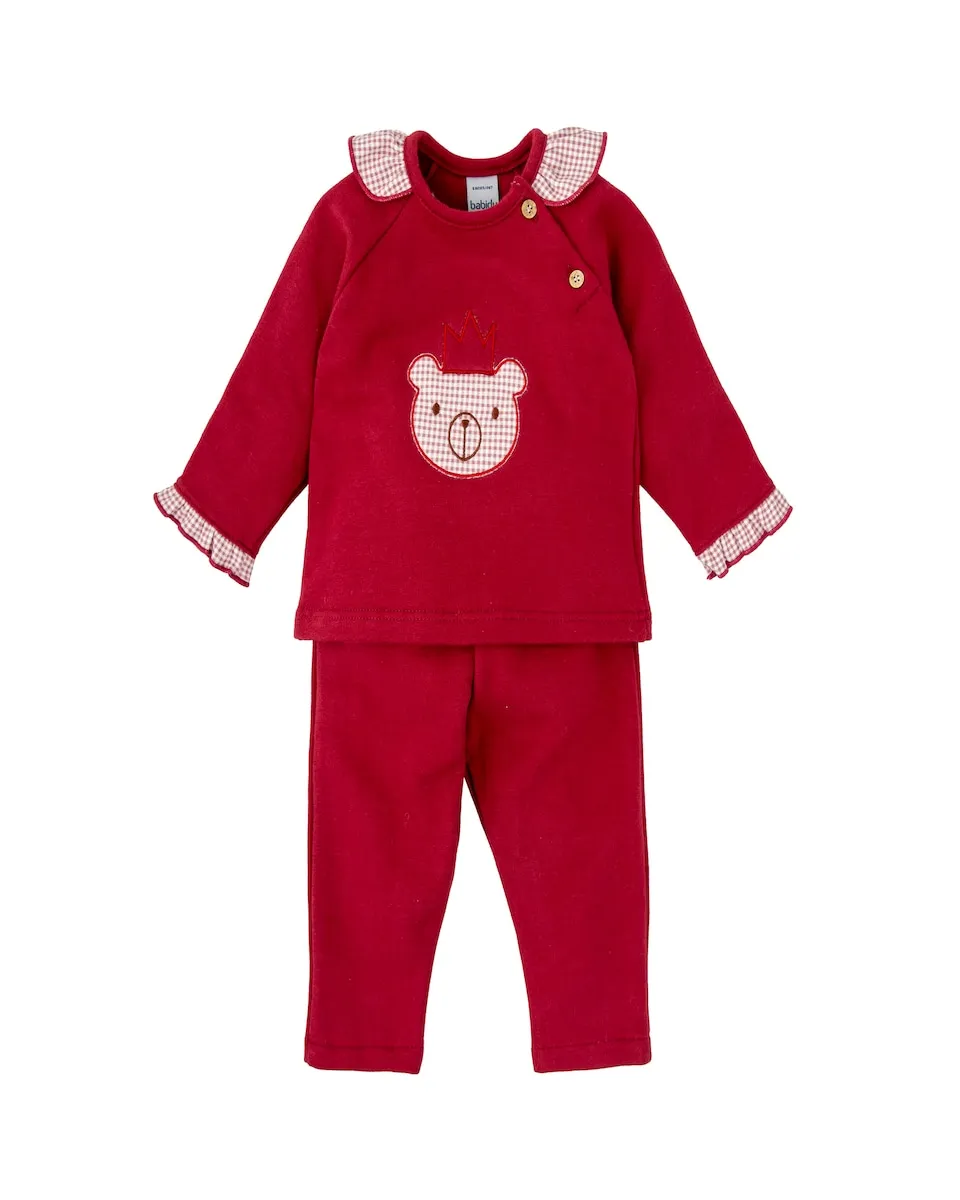 

Детский спортивный костюм для девочки с воротником с оборкой и регулируемыми штанинами BABIDÚ, бордовый