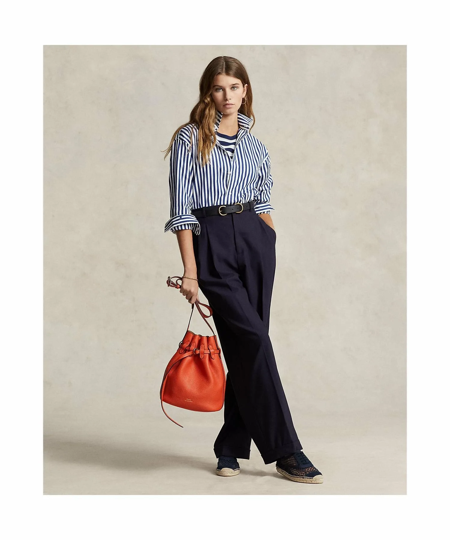Хлопковая рубашка свободного кроя с контрастными полосами Polo Ralph Lauren, 400 Blue — фото 2