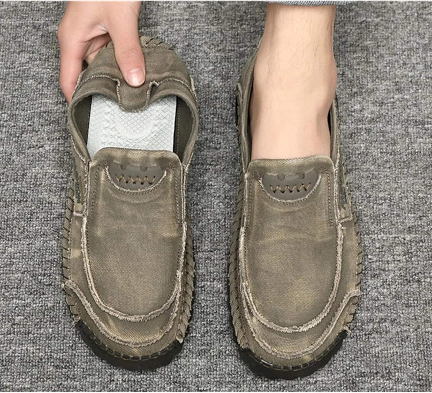 Лоферы Handmade Men's Slip-on Loafers Shoes, хаки SywzX&xfybz — фото 3