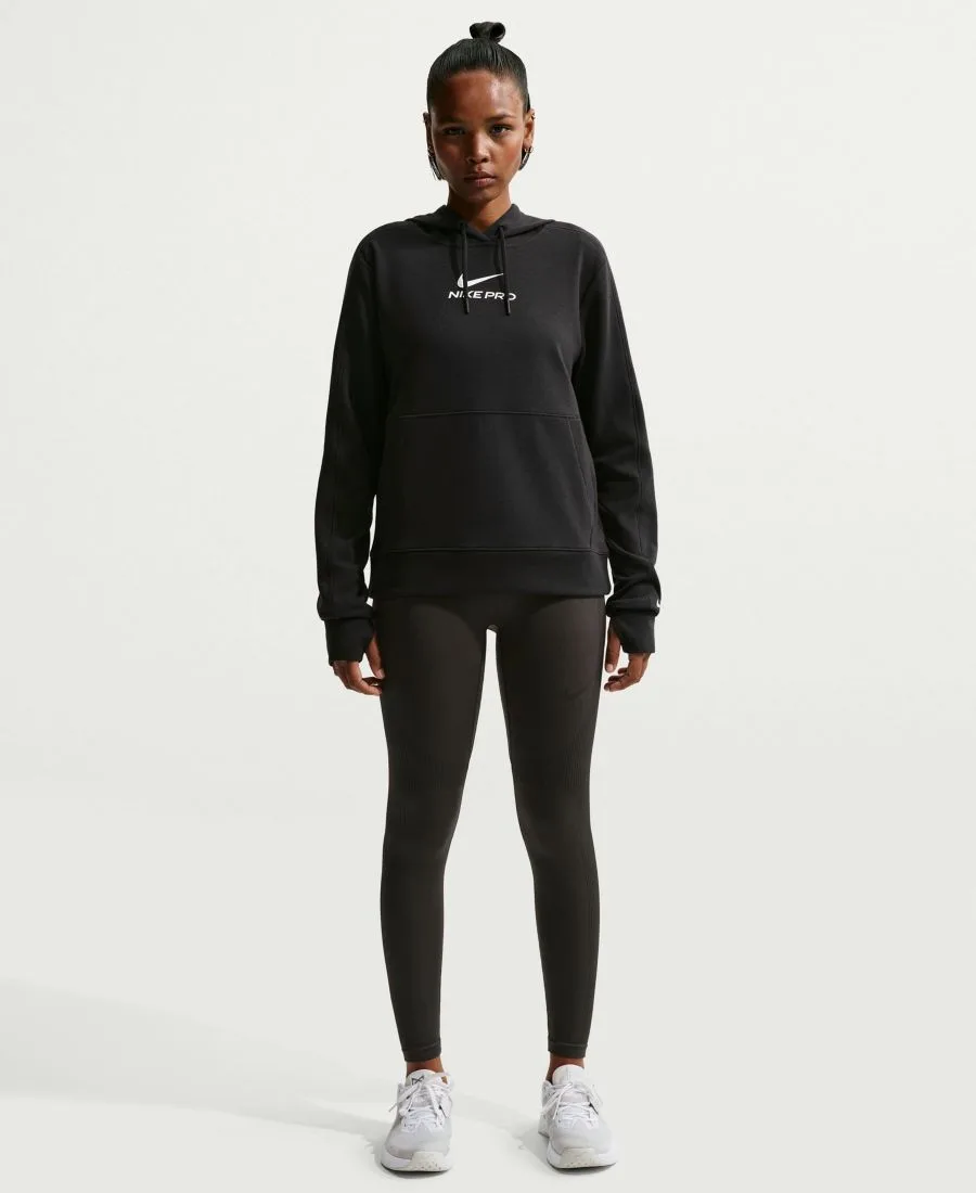 Женская толстовка Pro Dri-FIT из французского махрового трикотажа с капюшоном Nike, черный/белый