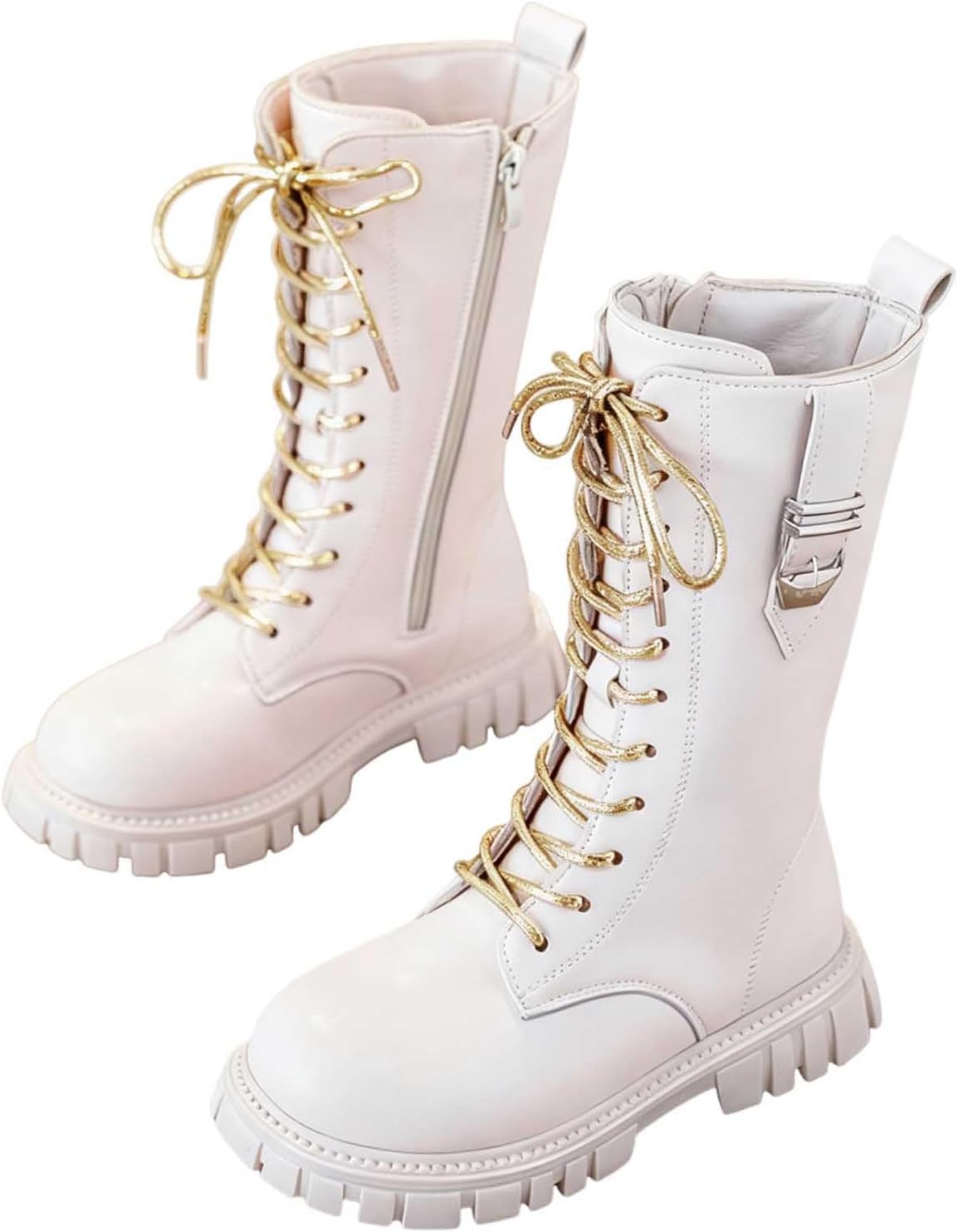 

Ботинки для девочек Милая шнуровка Верховые ботинки до середины икры Из искусственной кожи Каблук-ковбой Платформа Круглый носок Модная обувь на осень Generic, D- White