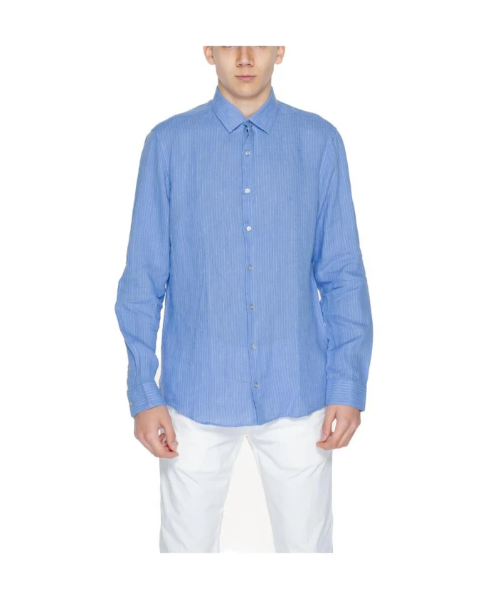 

Синяя льняная повседневная рубашка приталенного кроя Calvin Klein, синий