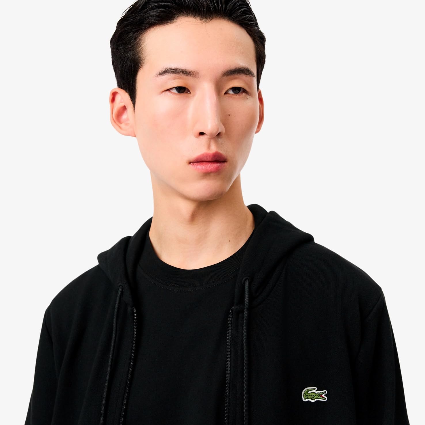 Мужская толстовка Lacoste (официальная) Essential на молнии с капюшоном, черный — фото 3