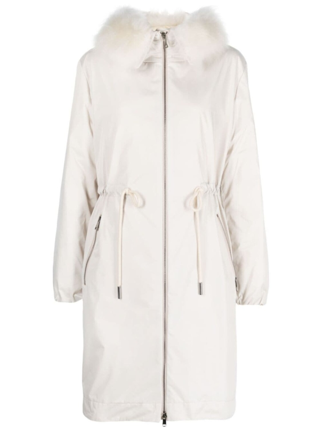 

Moncler пальто миди на молнии с капюшоном, нейтральный цвет