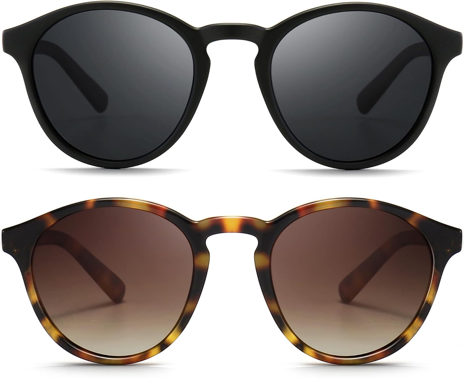 

Солнцезащитные очки SUNGAIT Classic Vintage круглые поляризованные для женщин и мужчин, в стиле ретро, ​​с защитой от ультрафиолета UV400, 2 Pack (Polarized): Black/Grey+ Leopard/Brown Gradient