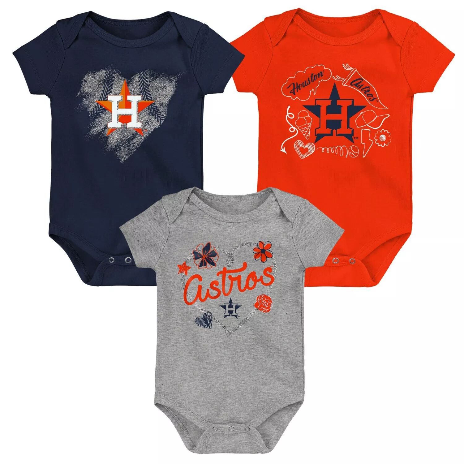 

Комплект боди из 3 комплектов для младенцев темно-синий/оранжевый/серый Houston Astros Batter Up Outerstuff