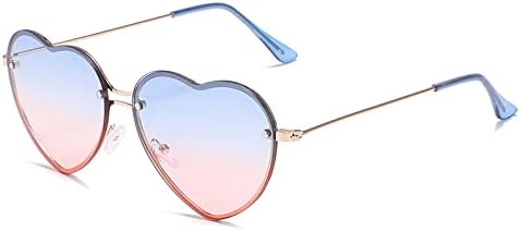 

Солнцезащитные очки в форме сердца 2027 года, металлические, для женщин, модные, без оправы, с прозрачными линзами LOVE, защита от УФ-излучения UV400 MTZJH, Gold Blue Pink