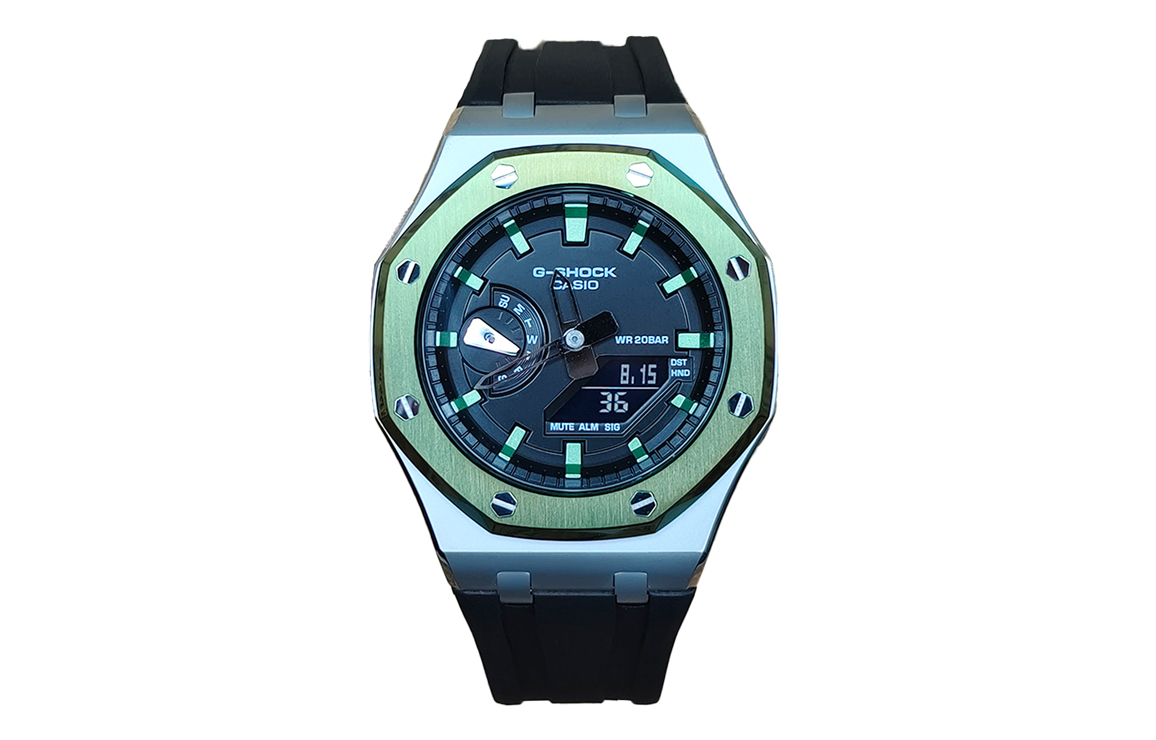 

CASIO Часы Men Liquid Crystal/Analog Dual Display Series 44mm Black Watch, Offshore Flash Green Black Silver
