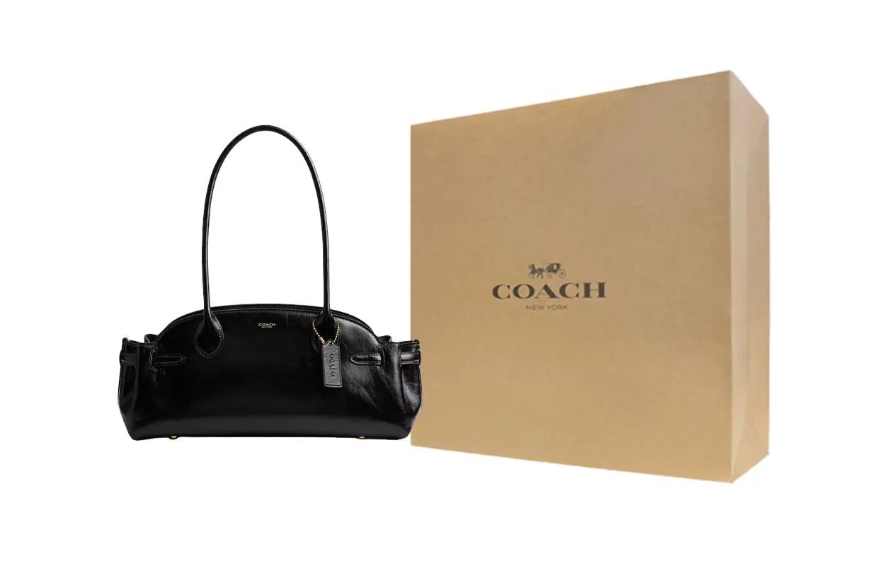 

COACH Сумка через плечо из глазированной кожи большого размера женская черная