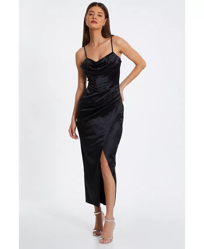 

Женское платье-халат миди с отделкой корсетом спереди QUIZ, черный