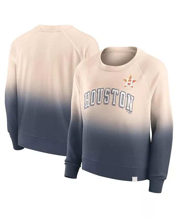 

Женский светло-коричневый, темно-синий рваный свитшот Houston Astros Luxe Lounge Arch с реглановым узором Fanatics, бежевый