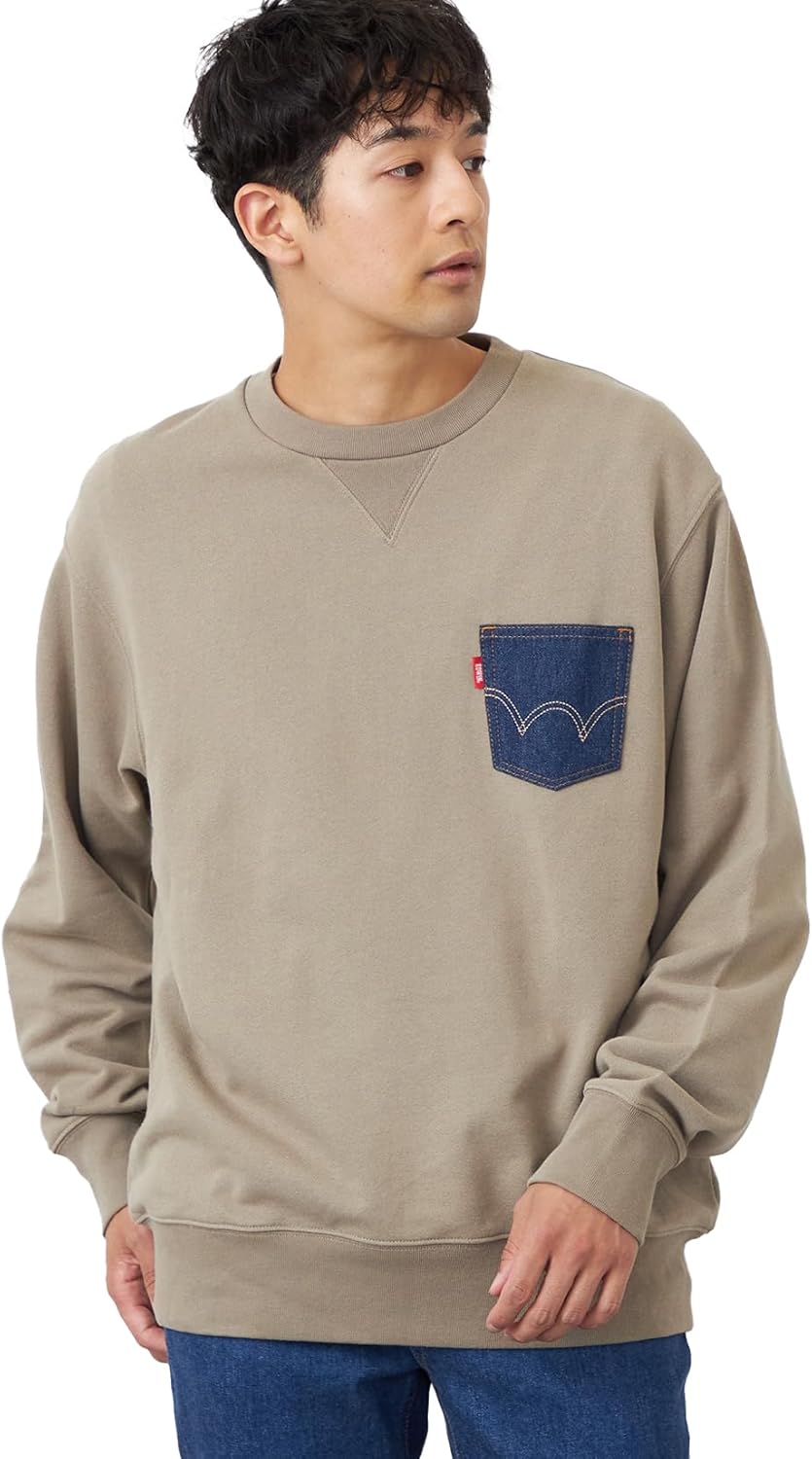 

Мужская толстовка Edwin Tops с карманом и круглым вырезом из джинсовой ткани, бежевый