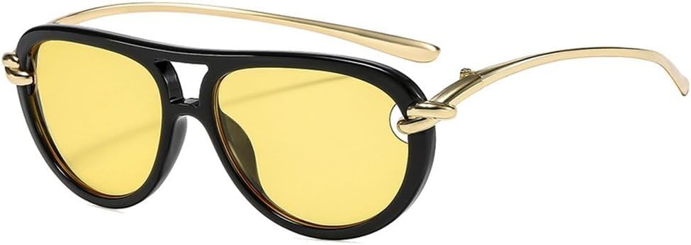 

Популярные модные женские солнцезащитные очки-пилот с двойной перемычкой, овальные очки с полой оправой и защитой от УФ-излучения UV400 для мужчин SKFGNX, Black Yellow