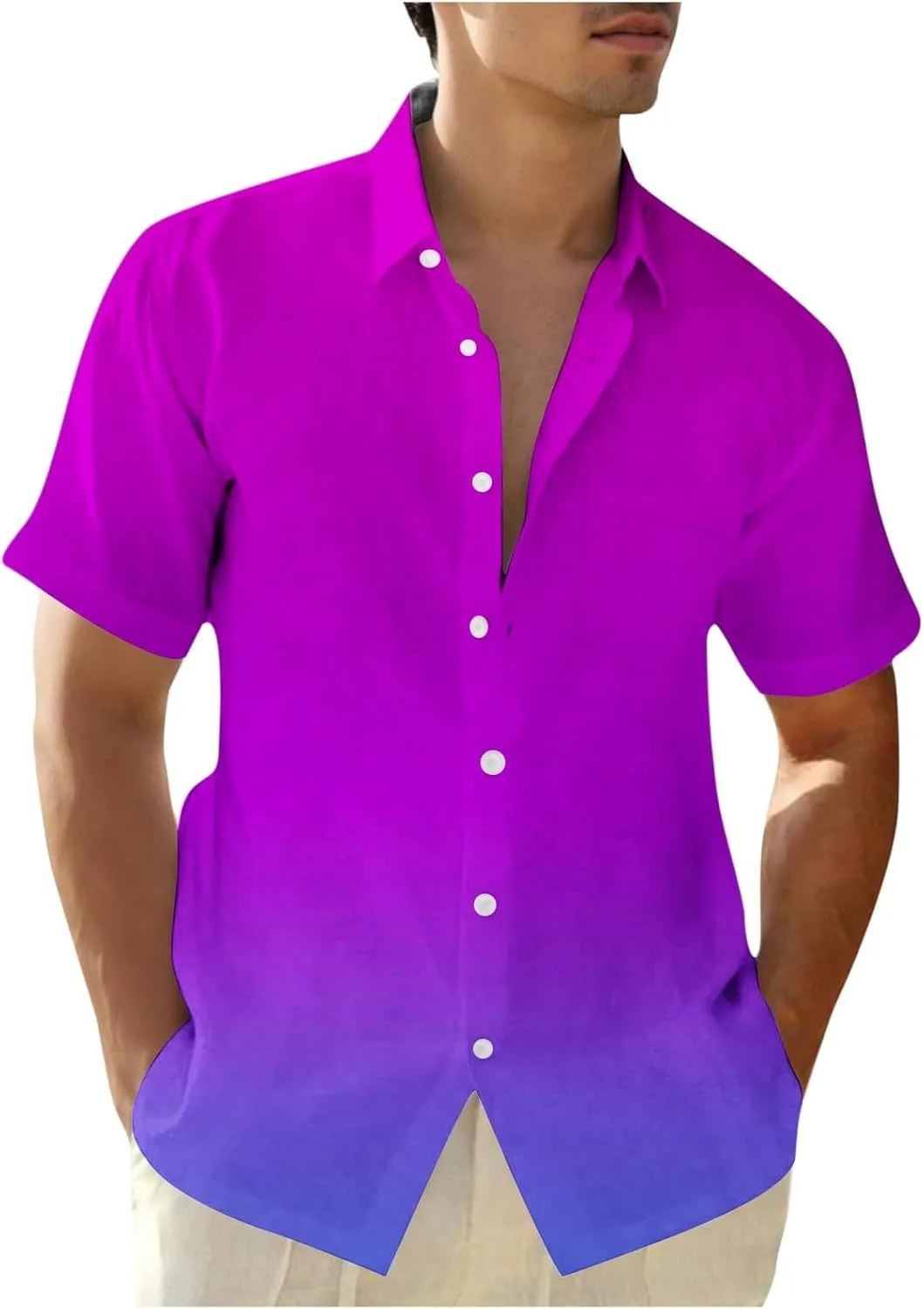 

Muscularfit рубашка на пуговицах для мужчин 2025 модная короткий рукав градиент цвет loose fit пляжная летняя майка