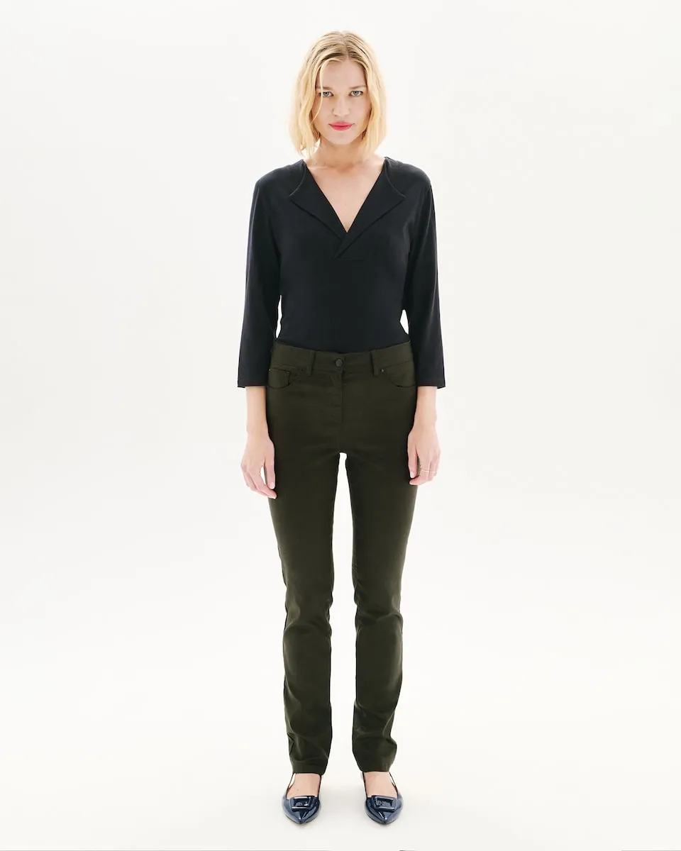 

Женские брюки скинни с высокой посадкой Caroll, оливковый зеленый