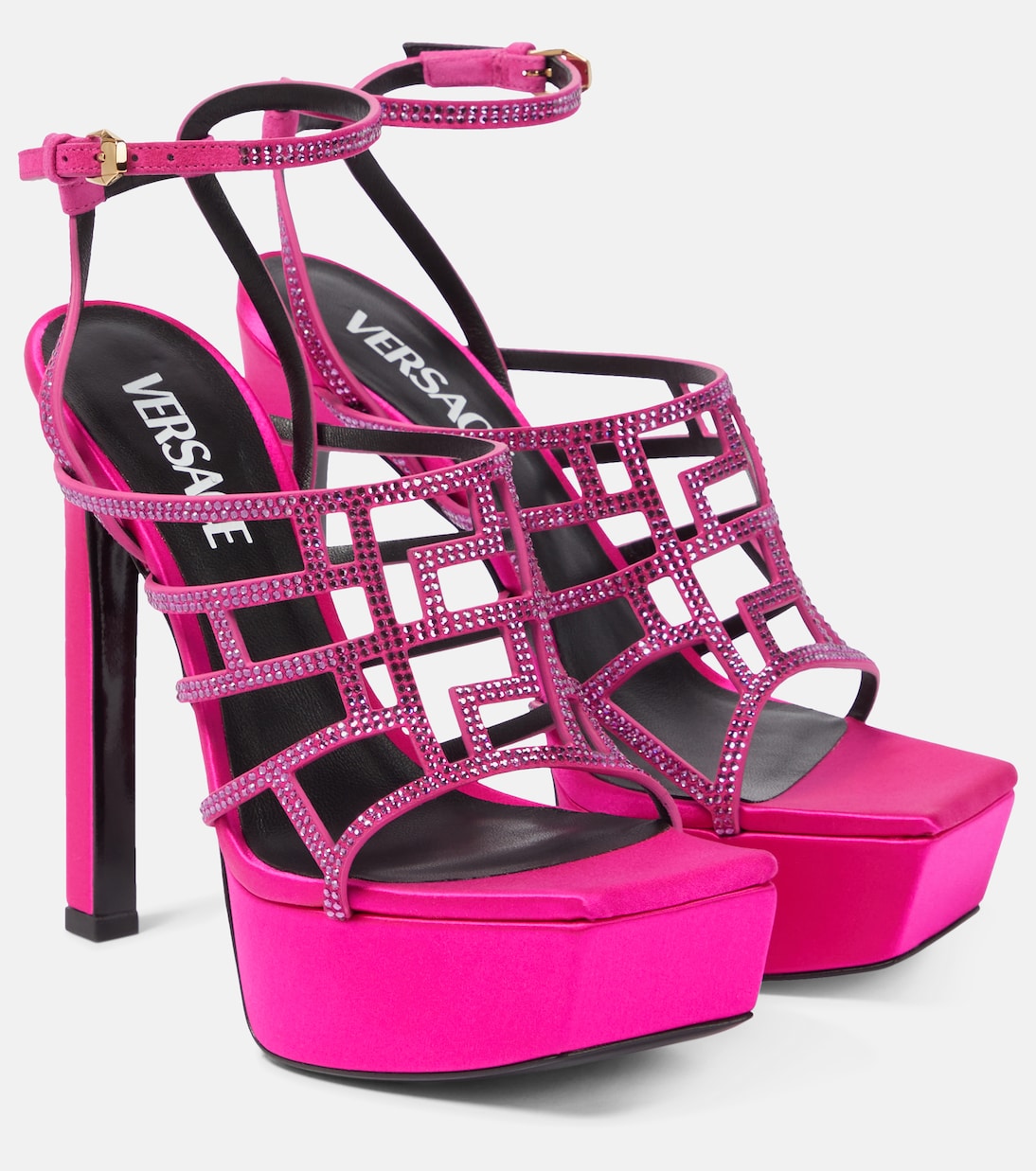 Сандалии-лабиринты с греческим орнаментом Versace, Glossy Pink-Oro Versace