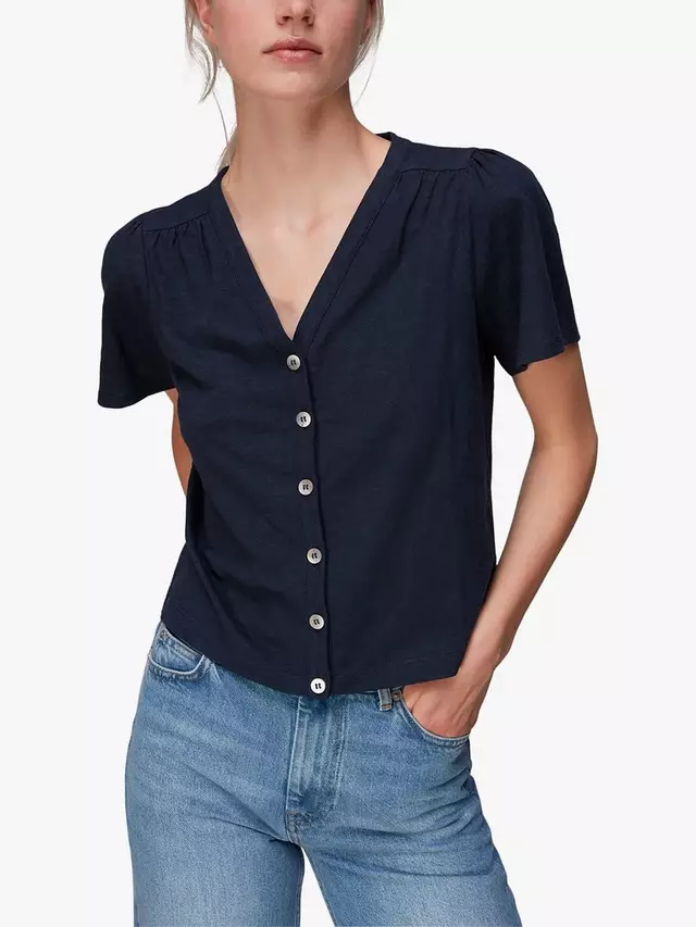 

Блуза Whistles Maeve V-Neck Button, темно-синий