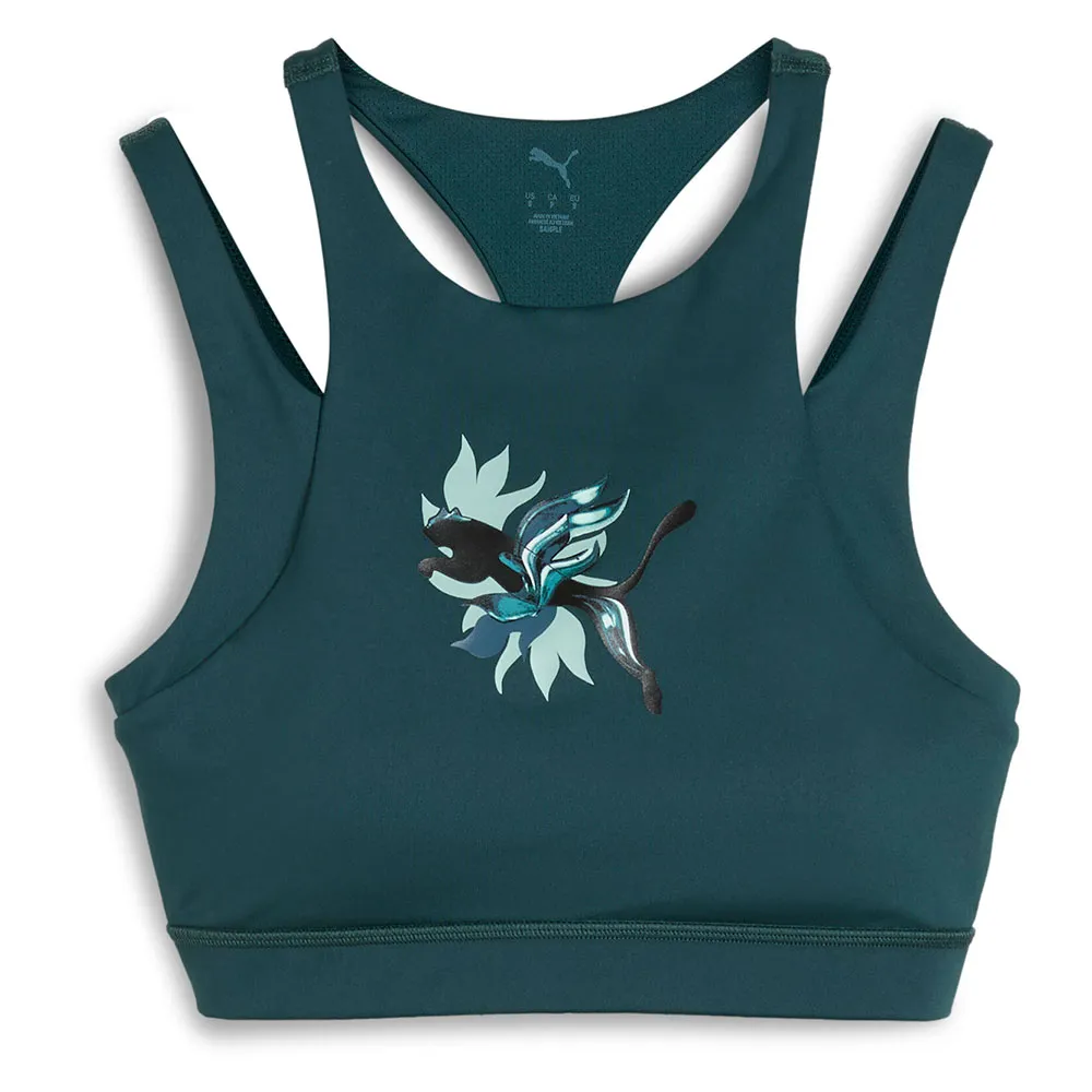 

Спортивный бюстгальтер Puma Green Terrains Graphic Mid sports bra, зеленый