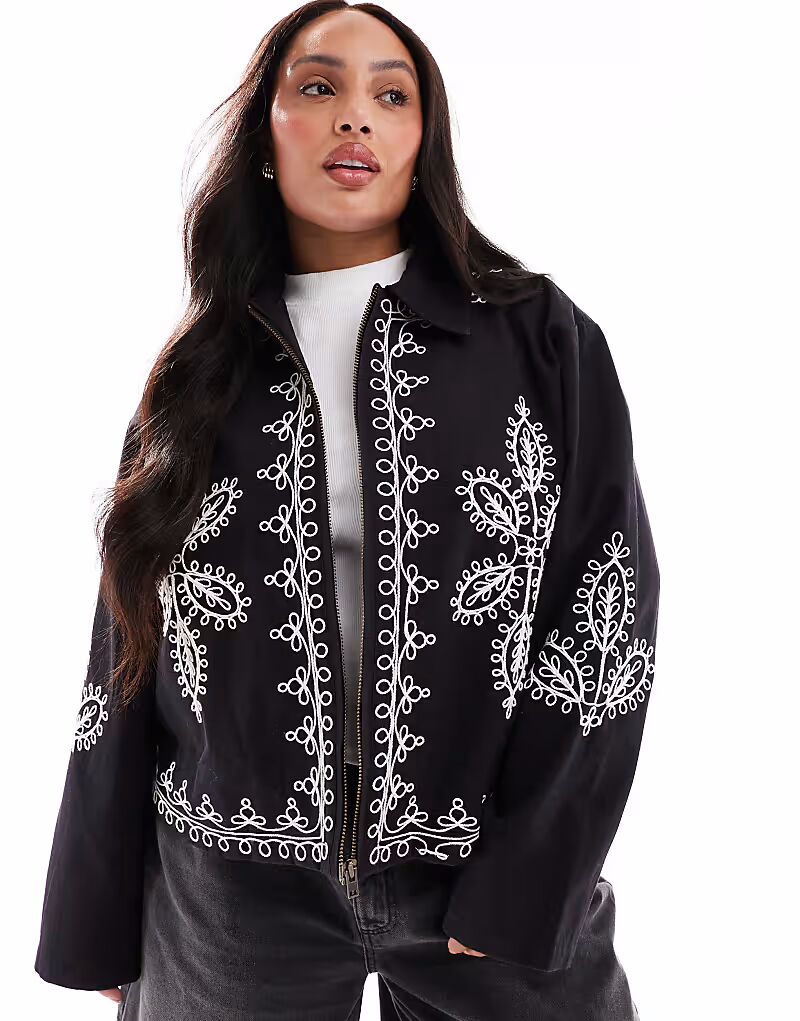 

Куртка ASOS DESIGN Curve с вышивкой на верхнем воротнике черного цвета ASOS Curve