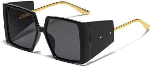 

Винтажные квадратные солнцезащитные очки в стиле панк для женщин, большие солнцезащитные очки в стиле стимпанк для мужчин, ретро-очки с защитой от УФ-излучения UV400 MTZJH, Black-black