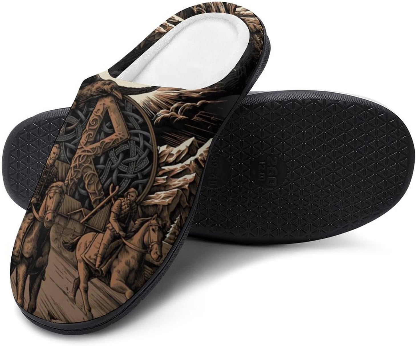 

Тапочки YXHZYHY с 3D-печатным рисунком волка Фенрира викингов, теплые и удобные плюшевые тапочки на плоской подошве, с хлопковой подкладкой, для гостиной, Viking Rune