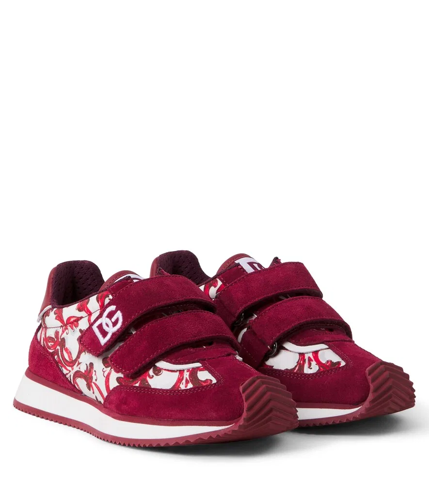 Кроссовки с отделкой из майолики и замши Dolce&Gabbana Kids, бургунди