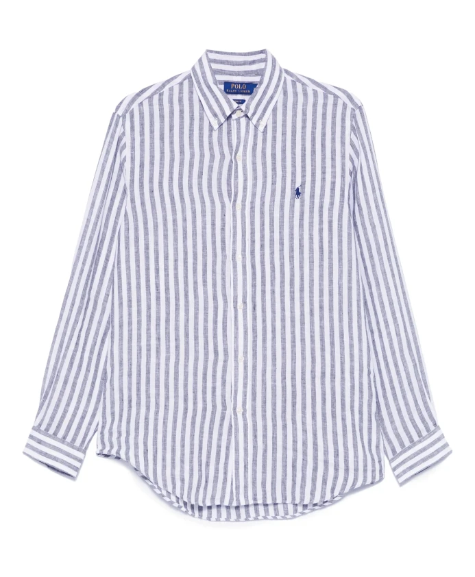 

Полосатая льняная рубашка Polo Ralph Lauren, синий