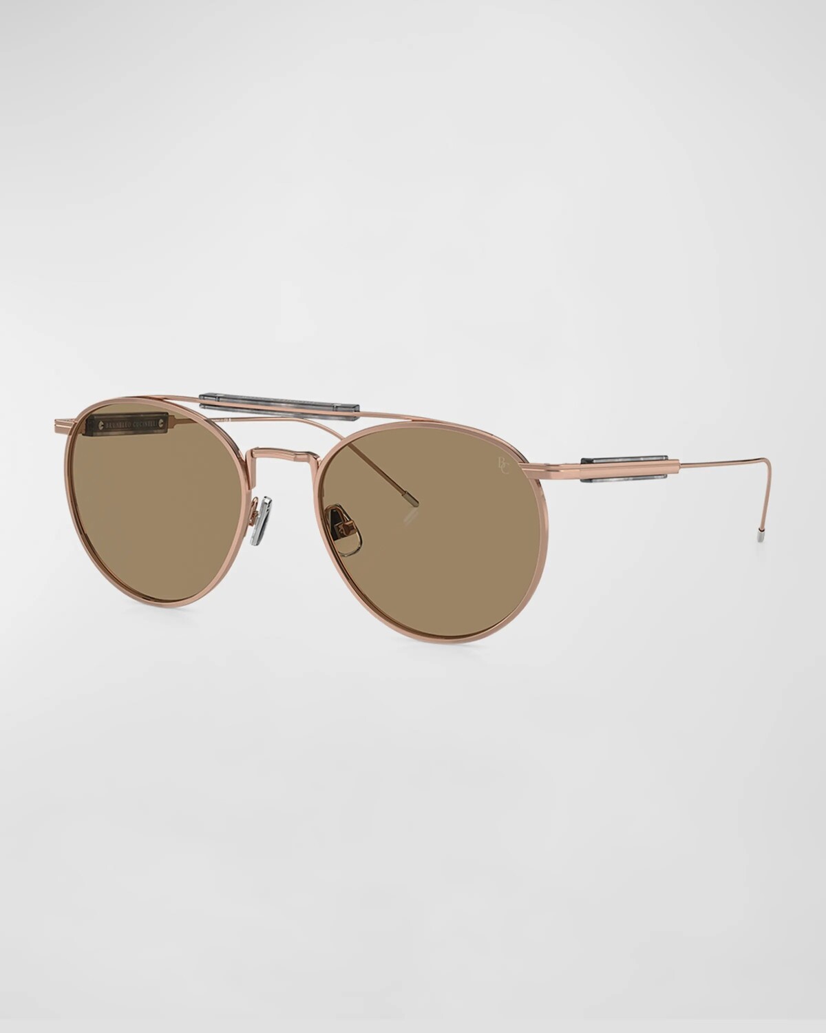 

Мужские титановые круглые солнцезащитные очки Brunello Cucinelli, цвет Rose Gold