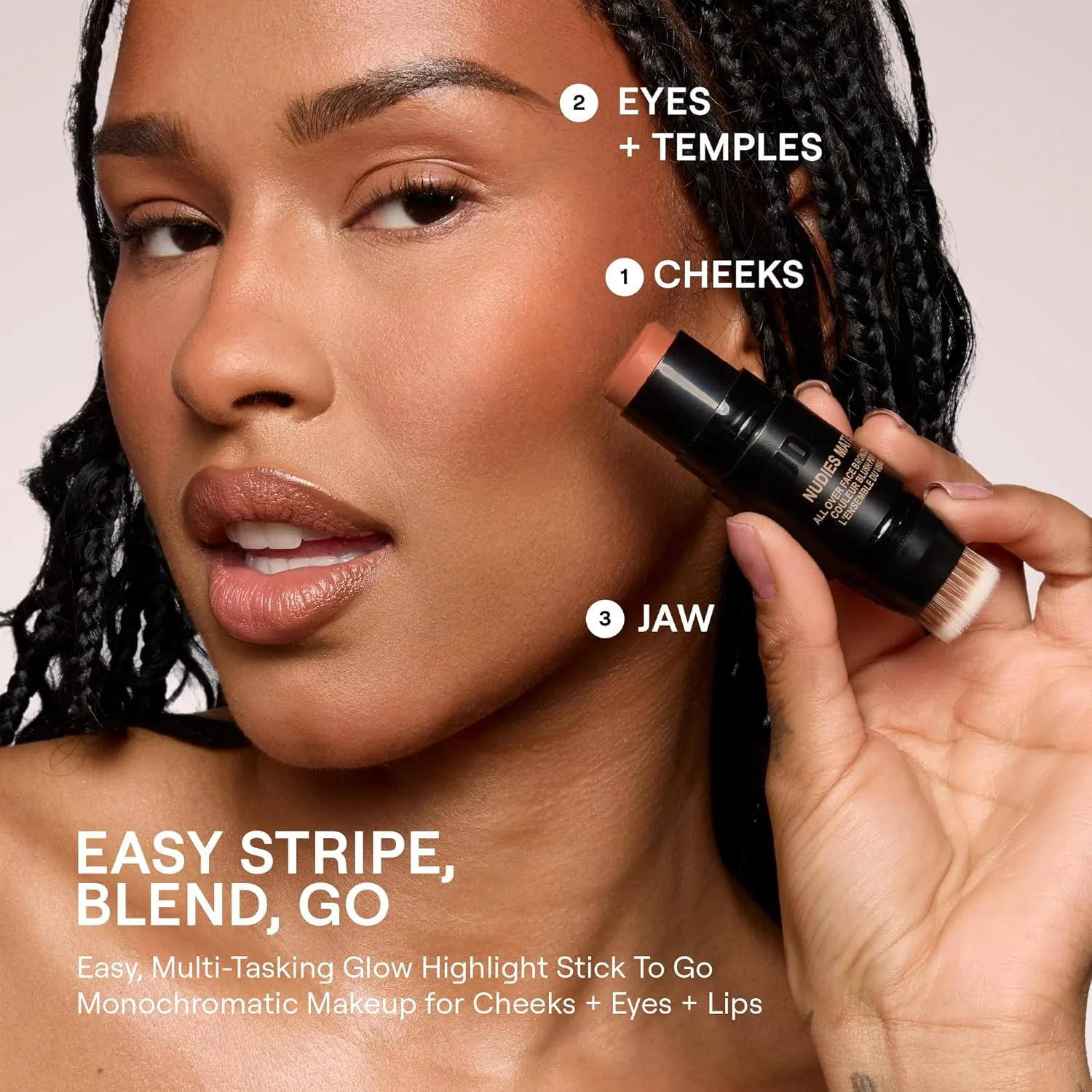 Nudestix Nudies Bronze All Over Matte Bronzing Stick - кремовый бронзер 3-в-1 для щек, глаз и губ со встроенной кистью | Естественный контур и эффект загара, Sunkissed Tan — фото 4