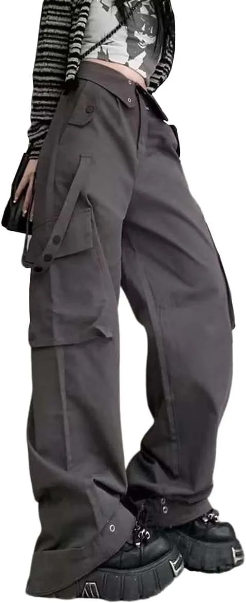 

MLAFE женские готические карго штаны wide leg с карманами