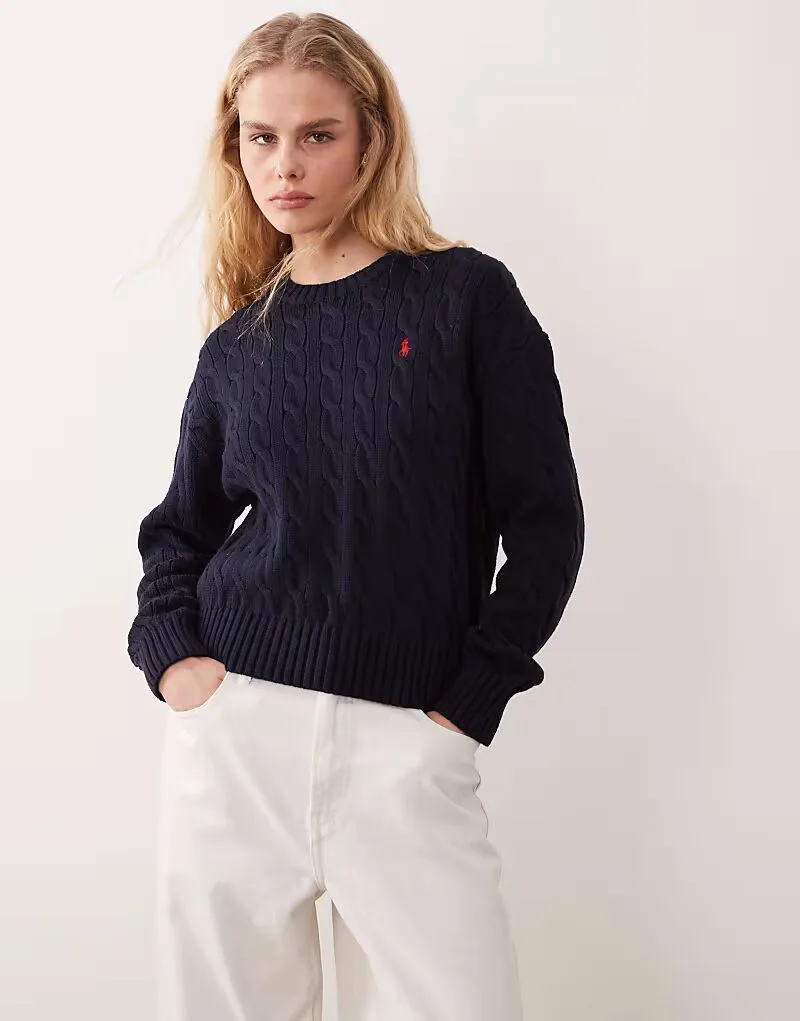 Хлопковый джемпер Polo Ralph Lauren крупной вязки темно-синего цвета